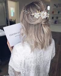Hottes Hair On Instagram Wedding Ready Using Ulyana Aster Bridal Ulyana Aster B Bridal Hair Half Up Medium Medium Length Bridal Hair Wedding Hair Trends