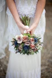 Wedding dried flower bouquet, white larkspur and dusty blue globe thistle bridal bouquet, bridesmaid dried bouquet, hand tied dried flowers. 12 Pink Roses And Blue Thistles Ideas Bouquet Wedding Wedding Bouquets
