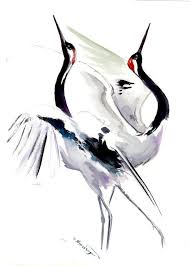 Artwork Japanese Art Black And White Japaneese Crane Crane Artwork Chinese Watercolor Original Watercolor Minimalist Painting Black White Red By Or Art Black And White Birds White Bird Tattoos