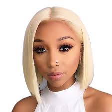 Beautiful midnight blue hair color ideas. Miss Blue Human Hair Blonde Lace Front Wig 613 Short Bob Lace Wigs Bleached Knots Brazilian