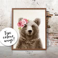 Bear Print Nursery Animal Wall Art Woodlands Watercolour Flower Shabby Cottage Chic Nurser Decor Printable Poster Digital Download Arbeit