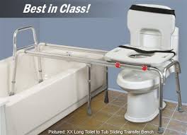 It is durable and has adjustable legs for height. Sliding Transfer Toilet To Tub Transfer Bench Bath Chair For Elderly Handicap Bathroom