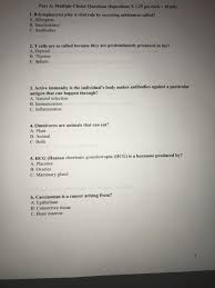 Animal cell and tissue mcq. Part A Multiple Choice Questions 8questions X 1 25 Chegg Com
