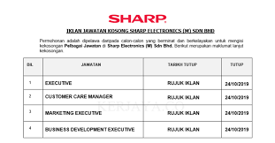 Untuk jawatan ini, sila klik di pautan berikut : Jawatan Kosong Terkini Sharp Electronics Pelbagai Kekosongan Jawatan Kerja Kosong Kerajaan Swasta