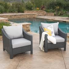 Noble House Antibes Grey Stationary Wicker Outdoor Lounge Chair With Silver Cushion 2 Pack 7580 The Home Depot Lounge Chair Outdoor Outdoor Wicker Club Chairs