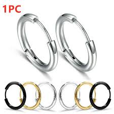 Details About Mens Womens 1pc Titanium Steel Hoop Buckle Earrings Studs Circle Fashion Jewelry