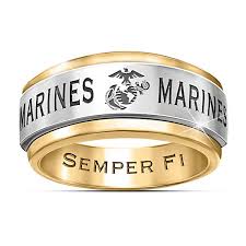 Usmc Semper Fi 24k Gold Ion Plated Men S Spinning Ring Marine Corps Rings Usmc Navy Gifts