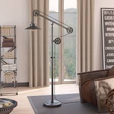 Descartes Aged Steel Wide Brim Rustic Floor Lamp With Pulley System Walmart Com Floor Lamp Task Floor Lamp Pulley Floor Lamp