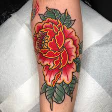 Black outline peony flower tattoo on right half sleeve. Updated 40 Peony Tattoos That Pop August 2020