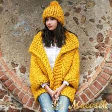 Chaquetas de lana gruesa mujer. Conjunto Macosch Cardigan Gorro Lana Gruesa Jacke Stricken Pullover Pullover Selber Machen