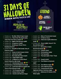 31 Days Of Halloween 2018 Horror Movie Marathon List Printable Nightmare On Film Street Halloween Horror Movies Halloween Movies List Halloween Movies