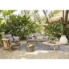 Garden Bench 2 3 Seater Made Of Solid Acacia Wood And Taupe Cushion Noumea Patio Interior Garden Furniture Sets Patio Garden Design