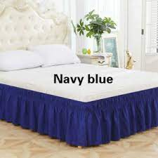 Solide Couleur Lit Jupe Elastique Poussiere Ruche Tour De Drop Tablier Bleu Deco Ebay