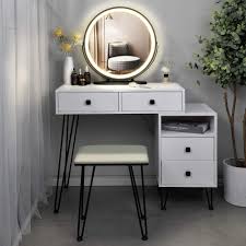 Maybe you would like to learn more about one of these? Table Set Makeup Vanity Dressing Table With 3 Colors Lighted Mirror 1 Storage Cabinet 2 Drawers Dressing Makeup Table With Cushioned Stool For Girl Women Dresser Desk For Bedroom White Buy Online At Best Price In Uae Amazon Ae