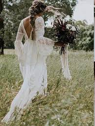 A Line V Neck Long Sleeve Wedding Dress Rustic Boho Wedding Dress Amy3277 Bohemian Wedding Dress Lace Bell Sleeve Wedding Dress Backless Lace Wedding Dress