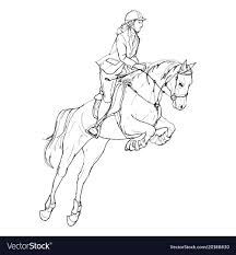 Female Rider Jumping Horse Outline Black And Vector Image On Vectorstock Horse Drawings Horse Coloring Pages Horse Outline