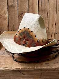 Cowboy Feather Hat Band With Pheasant Feathers In Golden Brown Etsy Feather Hat Hat Band Western Hat Bands