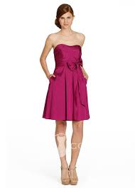 Magenta Strapless Empire Short A Line Pocket Bridesmaid Dress With Bow Sash Taffeta Bridesmaid Dress Short White Cocktail Dresses Short Bridesmaid Dresses