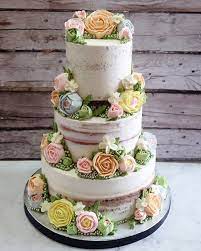 3 Tiers Rustic Wedding Cake With Korean Buttercream Flowers Bizcocho