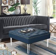 Design 59 large vegan leather tufted ottoman, footstool, upholstered coffee table, 46x24. Get The Iconic Home Pierre Square Ottoman Center Table Button Tufted Pu Leather Upholstered Acrylic Legs Modern Transitional Navy From Amazon Now Accuweather Shop