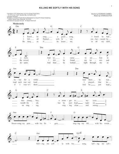 Killing Me Softly With His Song by Roberta Flack Sheet Music for Easy Lead  Sheet / Fake Book at Sheet Music Direct