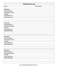 Printable Medications Log Medication Log Medication List Medical Printables