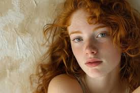 An enchanting portrait capturing the charisma of a young freckled redhead  woman