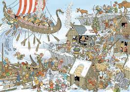 Many jigsaw puzzles depicting iconic figures and events in history. New Jumbo Pieces Of History The Vikings 1000 Piece Comic Jigsaw Puzzle Cartoon Art Styles Ship Paintings Cartoon Puzzle