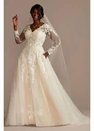 Size 4 • save 36%. Lace And Tulle Long Sleeve Ball Gown Wedding Dress David S Bridal