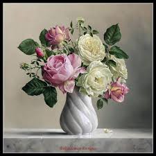 Roses In Twisted Vase 2 Counted Cross Stitch Patterns Etsy In 2020 Flower Painting Rose Painting Floral Art