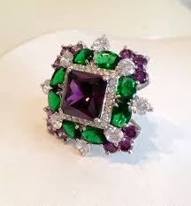 Vintage Emerald Amethyst And Diamond Estate Jewelry Ring Etsy Estate Jewelry Rings Jewelry Emerald Jewelry