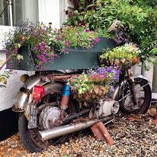 Studiothomson England London Vintage Motorcycle Motorbike Installation Windowbox Sculpture Art Garde Diy Backyard Landscaping Garden Crafts Yard Art