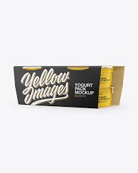 Download Yogurt 4 Pack Mockup In Box Mockups On Yellow Images Object Mockups