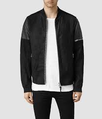 Mens Akio Leather Bomber Jacket Black Allsaints Com Leather Jacket Men Leather Bomber Black Bomber Jacket