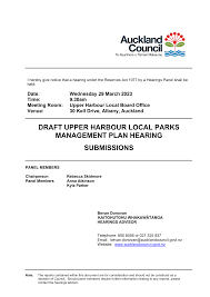 DRAFT UPPER HARBOUR LOCAL PARKS MANAGEMENT PLAN HEARING SUBMISSIONS