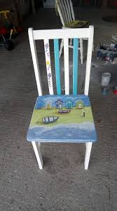 Nautical Themed Painted Chair Boats Beach Huts Sea Sand And Kites Painted Wooden Chairs Painted Chairs Painted Wood Chairs