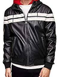 Black And White Striped Leather Jacket Men S Black Hoodie Leather Jacket With Stripes Winter Special Striped Leather Jacket Leather Jacket With Hood Leather Jacket Hoodie