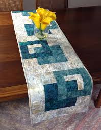 Modern Batik Table Runner Teal And Taupe Quilted Etsy Batik Table Runners Quilted Table Runners Modern Table Runners
