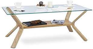 relaxdays table basse plateau en verre 120 x 60 cm et bois rectangle table de salon chene 45 cm de hauteur design moderne nature sofa table table sofa design