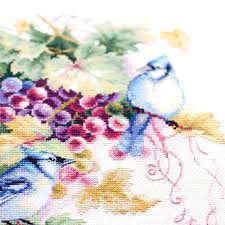 *** a 10 to 20 page pdf pattern chart symbols. Cross Stitch Kit Blue Jay And Grapes Chudo Igla Chudo Igla Magic Needle Cross Stitch Kits The Stitch Company