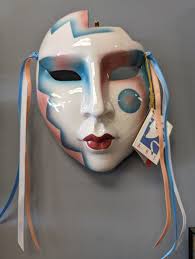Clay Art 1990 Mask Pink Blue Southwestern Vibes NWT