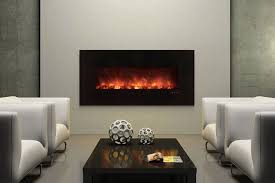The fireplace includes a traditional log set and pulsating, glowing ember bed. Electric Fireplaces Modern Flames