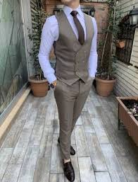 Terziademaltun Italyan Stil Slim Fit Ceket Yelek Pantolon Bej Takim Elbise T3204 1 Nigerian Men Fashion Vest Outfits Men Mens Clothing Styles
