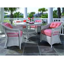 Lloyd Flanders Nantucket 5 Piece Dining Set Shown With Driftwood White Wicker And Coral Cus Wicker Dining Set Outdoor Patio Furniture Outdoor Wicker Furniture
