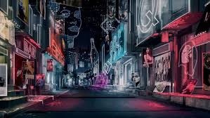 City Street Night By Biz02 On Deviantart Futuristic City Anime City City Streets