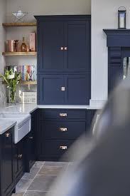 The Distinctively Dark Cupboards Of Our Guildford Kitchen Are Painted In Little Greene In 2020 Dark Blue Kitchen Cabinets Blue Kitchen Cabinets Kitchen Cabinet Design