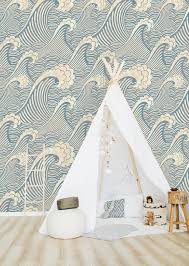 Blue Waves Removable Wallpaper Peel And Stick Wallpaper Wall Etsy Removable Wallpaper Wall Wallpaper Peel And Stick Wallpaper