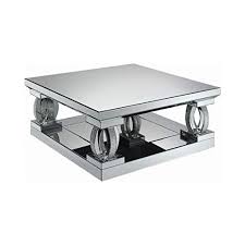 Beveled edges and squared legs give you an elegant look with lots of shine to brighten your space. Coaster Home Furnishings Avonlea Square Lower Shelf Clear Mirror Coffee Table Silver Buy Online In Qatar At Qatar Desertcart Com Productid 146481029