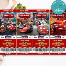 Printable Disney Cars 3 Ticket Invitations Instant Download Bobotemp