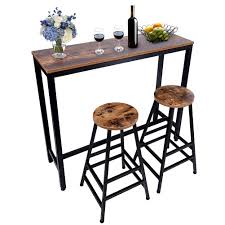 Nordic iron bar table casual solid wood table and chairs combination coffee tea shop long table home against the wall high table. Ejoyous 3 Piece Bar Table Set Industrial Style Counter Height Pub Table Kit Wooden Kitchen Dining Table With 2 Bar Stools For Breakfast Nook Living Room Dining Room Small Place Retro Brown Buy